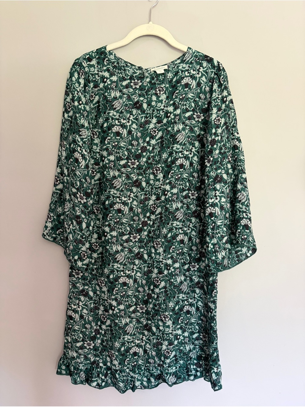 SUNDANCE Mini Dress Size XS Green Floral Bell Sleeve Ruffle Hem Prairie **READ**